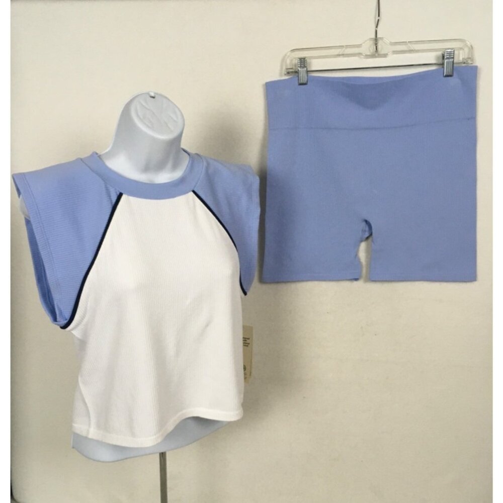 No Boundaries Sleeveless Top Short Set Women Size XS Blue White Black Trim New